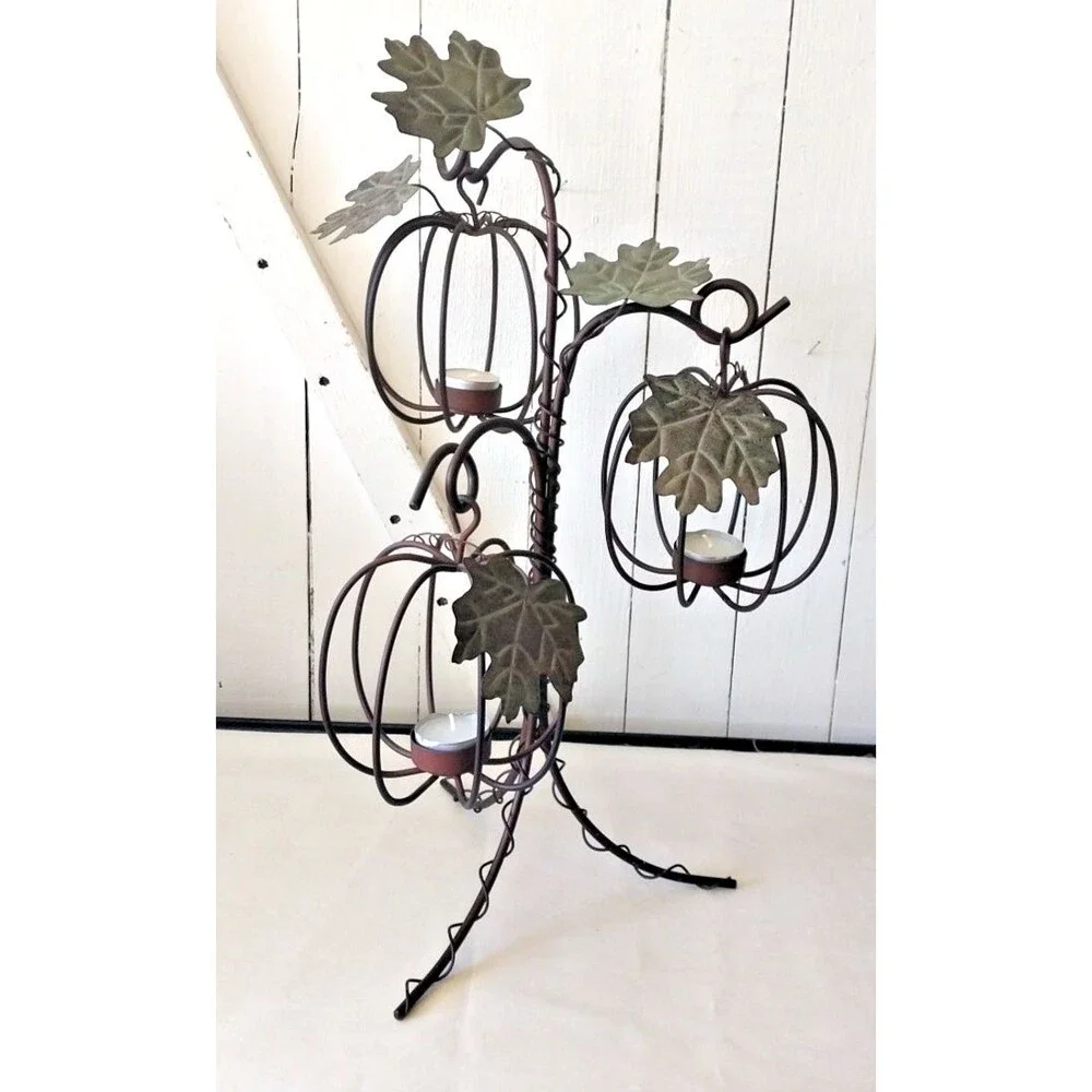 Metal Pumpkin Fall Harvest 3 Votive Tealight Candle 18